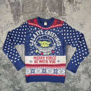 Star Wars Ugly Christmas Sweater Size Small Xmas Yoda Knit Blue Red